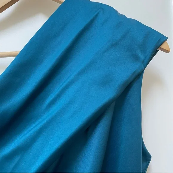 Eliza J Turquoise Blue Satin Cocktail, dance, prom dress with side embellishment - Picture 3 of 4